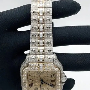Reloj Iced Out Baguette, Dos Tonos, Oro Rosa, Cuadrado, Números Romanos, Automático, Estilo Hip Hop, para Hombre, Joyería de Lujo Premium - Product Image 4