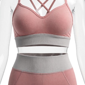Women's Pink Yoga Set Racerback Sports Bra High Waist Full Length <b>Leggings</b> <b>Seamless</b> Spandex Nylon Breathable - Product Image 6