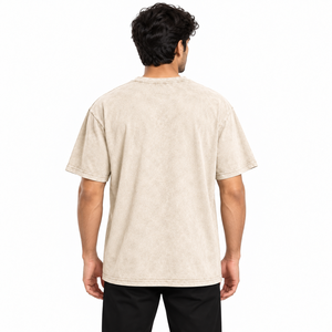 Camiseta de hombre al por mayor, corte regular, 220 gramos, algodón jersey, ecológica, anti-bolitas, lavado enzimático, bordado, hombro caído, manga corta - Product Image 2