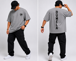 T-shirt gris surdimensionné à manches courtes et col rond pour homme avec imprimé lettres au dos, en jersey tricoté 100 % coton, sérigraphié, style décontracté - Product Image 4