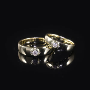 AMBER JEWELS Classique Bagues de mariage Hip Hop en Or massif 14K certifiées IGI, serties de diamants de laboratoire à griffes, unisexes, Or 14K - Product Image 1