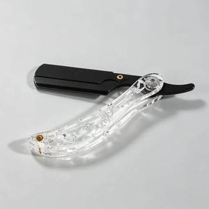 Rasoir droit en acier inoxydable à lame unique, manche en plastique ABS/bois pour barbier, rasage du visage - Product Image 1