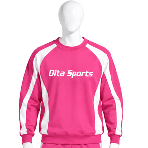 <b>Pink</b> Contrast Panel Crew Neck <b>Sweatshirt</b> Long Sleeve Men Athletic Pullover Modern Casual Workout Training Sportswear Wholesale - Product Image 1