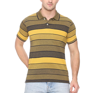 Polo de manga corta a rayas para hombre, diseño casual de punto, patrón de color amarillo y marrón, corte regular. - Product Image 4