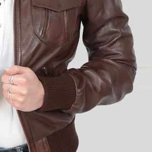 Cropped Women Leather Jacket Modern Stylish Fashion Outerwear Comfortable Casual Clothing High Quality Durable Leather Jackets - Product Image 6