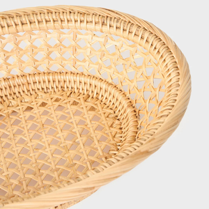 Oval Rattan <b>Basket</b> <b>Tray</b> Handmade Cane Weave Decorative Organizer For Serving Or Tabletop Storage - Product Image 4