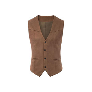 Gilet formel marron pour homme, col en V, simple boutonnage, couleur unie, en polyester, pour costumes, collection automne - Product Image 1