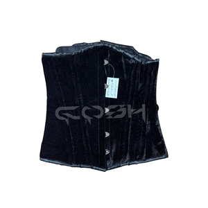 <b>Underbust</b> Steelboned Black Velvet Corset With Black Satin Trim With Busk Closure - Product Image 1