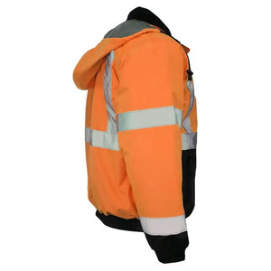 High Visibility Orange Hooded Puffer <b>Jacket</b> <b>With</b> Reflective Tape Windproof Workwear For Men Winter Thick <b>Fleece</b> <b>Lining</b> - Product Image 3