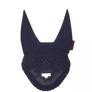 Premium Custom Logo Horse <b>Fly</b> Veil Navy Blue Mesh Ear Bonnet Handmade Breathable Equestrian Horse Riding Equipment - Product Image 1