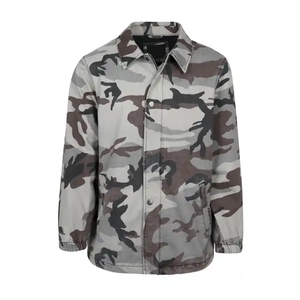 Grey <b>Camo</b> Pattern Utility Style Coach <b>Jacket</b> Snap Button Front Lightweight Nylon Fabric Outdoor Streetwear Gear - Product Image 1