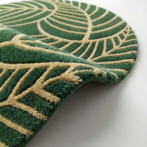 Alfombra Redonda con Patrón de Hojas Verdes, Estilo Bohemio, de Lana y Acrílico, de Pelo Alto, con Base Antideslizante de Goma, para Decoración de Dormitorio - Product Image 4
