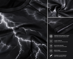 <b>Men's</b> Black Lightning <b>Compression</b> <b>Shirt</b> Short Sleeve Rash Guard Gym Fitness Workout Athletic Base Layer Performance Sportswear - Product Image 5