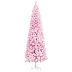 Albero di Natale Artificiale Sottile a Forma di Matita, 7,5 Piedi di Altezza, Non Illuminato, Effetto Neve, con Rami Rosa Realistici a Forma di Pino - Product Image 1