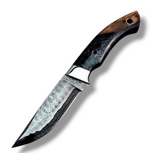 Couteaux à lame fixe faits à la main avec lame à motif Damas, manche en bois décoratif, bord incurvé tranchant pour la chasse en plein air - Product Image 1