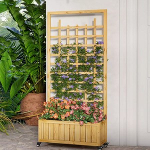 Wooden Raised Garden <b>Bed</b> with Trellis Planter Box Vine Climbing Plants Flowers Outdoor Garden Box for Backyard Balcony - Product Image 3