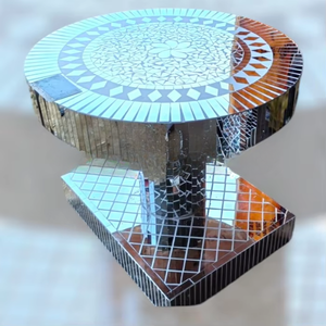 Mayorista de decoración de bodas mejor vendido, mesa de comedor de hotel para eventos de bodas en estilo redondo con brillo plateado - Product Image 3