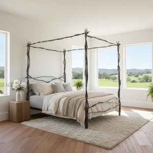 Cama con Dosel de Hierro Forjado a Mano de Lujo, Estilo Rústico con Ramas, Muebles de Dormitorio Artesanales - Product Image 2