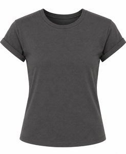 Camiseta Casual de Verano para Mujer con Puños Enrollados, Bordado Frontal Personalizado, Algodón Suave, Cómoda para Uso Diario - Product Image 1