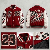 Blouson Bomber Homme Personnalisé Rouge et Blanc Brodé Motif Course Vêtement d'extérieur Streetwear Tendance