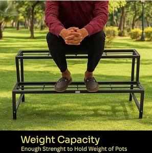 Support de plantes en métal robuste à 2 niveaux pour l'intérieur et l'extérieur, support de pot de fleurs pour balcon, support de plantes en escalier pour jardin - Product Image 5