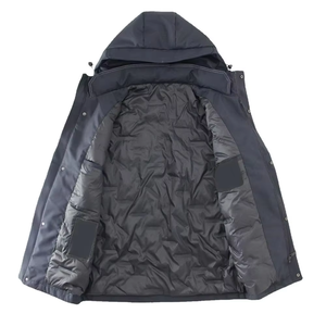 Chaqueta Cortavientos Impermeable con Capucha para Hombre, Color Sólido, Acolchado Grueso de Poliéster, Ropa Casual de Invierno para Exteriores, Corte Regular, Cierre de Cremallera - Product Image 5