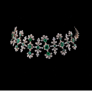 Pulsera Floral Convertible de Esmeraldas y Diamantes 2 en 1, Conjunto de Joyería Nupcial de Lujo, Collar Desmontable con Racimo, Certificado IGI, Rodio - Product Image 1