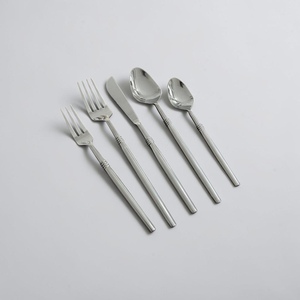 Minimalist Metal Cutlery Set <b>Mirror</b> Finish Long Handle Silver Plated Dishwasher Safe Wedding Dinner Spoon Fork Knife - Product Image 1