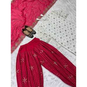 Conjunto de ropa de fiesta para mujer de diseñador Top Patiala Salwar Dupatta - Product Image 3