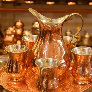 Copper jug set for travel outdoor <b>water</b> serving metal set with <b>glasses</b> durable reusable portable drinkware - Product Image 1