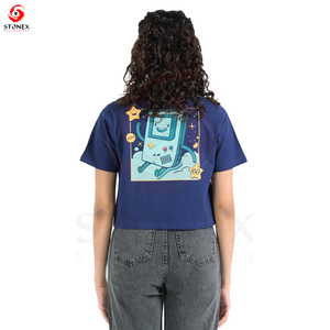 Camiseta de Algodón Grueso para Mujer, Estampada, Corte Holgado, Cuello Redondo, Estilo Casual Urbano, para Uso Diario Cómodo - Product Image 4