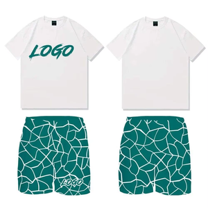 Conjunto de Verano para Hombre, Estilo Casual, Camiseta y Pantalones Cortos, 100% Algodón, Tejido Floral, Transpirable, Servicio OEM - Product Image 3