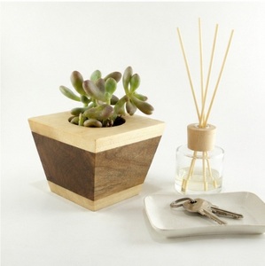 Maceta Moderna Hecha a Mano de Madera para Suculentas, Cuadrada, de Dos Tonos, para Decoración de Escritorio, Oficina y Jardinería Interior - Product Image 6