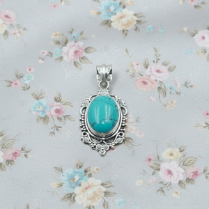 Collier pendentif fait main en turquoise naturelle et argent sterling 925, cabochon ovale vintage, bijou cadeau pour femme, cadeau de Noël pour elle - Product Image 6