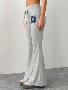 PORTACE ENTERPRISES Pantalon évasé gris taille haute pour femme, mélange de coton léger, décontracté, coupe ample, longueur intégrale, avec cordon de serrage, idéal pour l'automne - Product Image 3