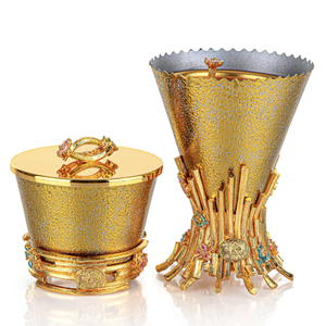 Premium Event Ccenser Set Gold Metal <b>Incense</b> <b>Burner</b> <b>Holder</b> Set with Tray Floral Enamel Aromatic Decor - Product Image 3