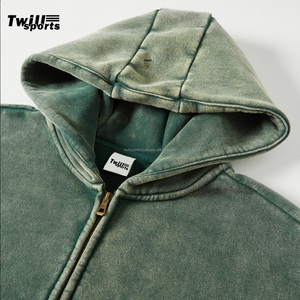 Sudadera con capucha y cremallera Twill Sports, verde lavado, de algodón polar, personalizada, con lavado ácido vintage para hombre, invierno 2026 - Product Image 4