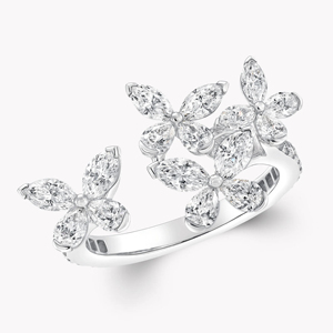 Anillo de cóctel con diamantes en forma de flor, corte marquesa, oro blanco, engaste de garras, joyería romántica para mujer, para boda - Product Image 1