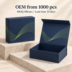 Custom Navy Vector Magnetic Book Paper <b>Box</b> for Headphone Retail <b>Pack</b> OEM Logo Packaging - Product Image 5