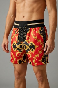 Shorts de boxe bleus pour hommes avec laçage gris sur le devant et taille élastique, en polyester respirant, pour l'entraînement toutes saisons - Product Image 2