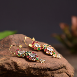 Jadau Kundan Black Rope <b>Bridal</b> <b>Jewelry</b> <b>Set</b> with Cubic Zirconia Earrings - Product Image 2