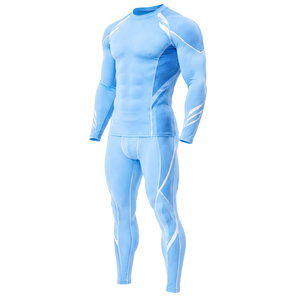 Ensemble de survêtement de compression athlétique personnalisé pour hommes, respirant, à séchage rapide, haut à manches longues et leggings pour le sport, la gym, la course à pied et la remise en forme - Product Image 1