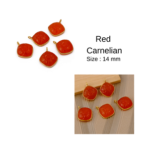 Carnelian Flower Carved Cushion Charm Stone Bezel set Gold Plated Carving Jewelry Fashion Wholesale Pendants - Product Image 4