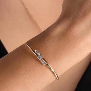 Minimalist <b>Gold</b> Plated Diamond <b>Bangle</b> Bracelet Women's Everyday Wear Round Brilliant Cut Channel Setting Jewelry - Product Image 1