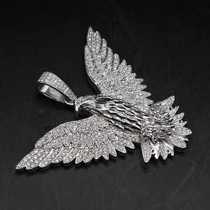 Colgante Personalizado de Plata Pura Plateada en Platino con Moissanita, Diseño Tridimensional de Águila con Diamantes Completos, Estilo HipHop - Product Image 2