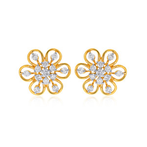 18K Yellow Gold Floral Diamond Stud <b>Earrings</b> Round Lab Grown Diamond Flower Cluster <b>Fine</b> Jewelry for Women - Product Image 1