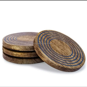 Sous-verres en noyer fabriqués à la main écologique pin naturel bambou acacia rond sous-verre en bois ensemble pour boissons avec support - Product Image 2
