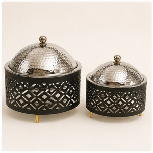 Casserole isotherme en acier inoxydable au design arabe avec couvercle martelé et base découpée au laser, chauffe-plats pour mariages et réceptions - Product Image 3