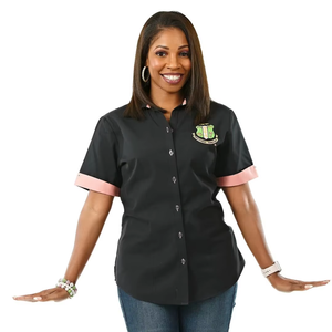 Camisa de Manga Corta Tejida de Color Negro para Mujer, con Botones y Cuello, Uniforme de Oficina, Prenda Tejida Premium - Product Image 5