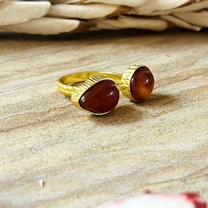 Unique Design Boho Carnelian <b>Ring</b> Tribal Brass <b>Rings</b> for Women 18k Gold Plated Minimalist <b>Open</b> Band Jewelry Wholesale/OEM/ODM - Product Image 4